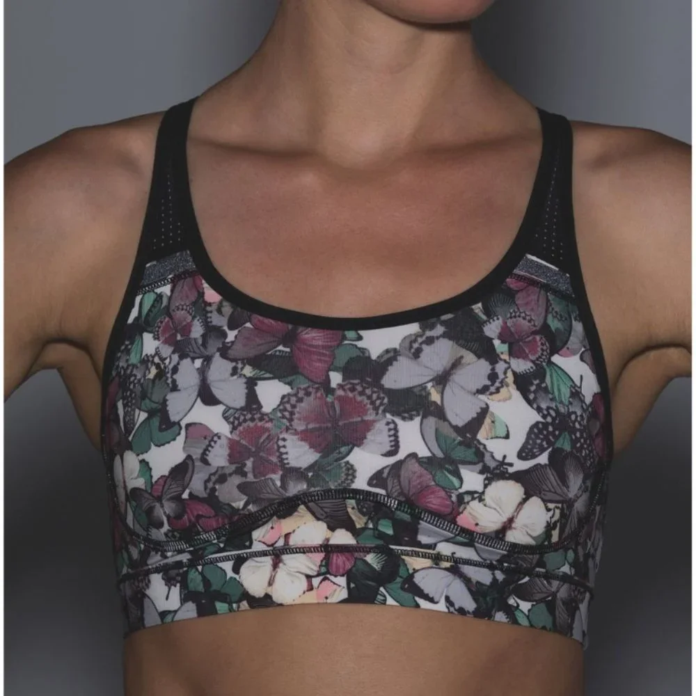 Lululemon Sweaty Or Not Bra II So Fly Butterfly Angel Wing Multi/Black 6